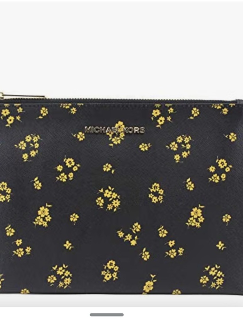 Michael Kors Jet Set Travel Black Wristlet Pouch with Yellow Floral Accents